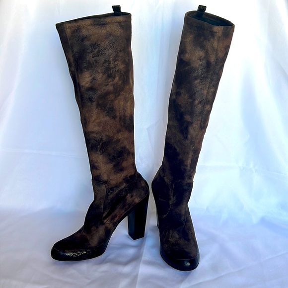 Donald J Pliner Brown Suede Chenia Boots Size 9M Women's Stacked Block Heels - Picture 2 of 8